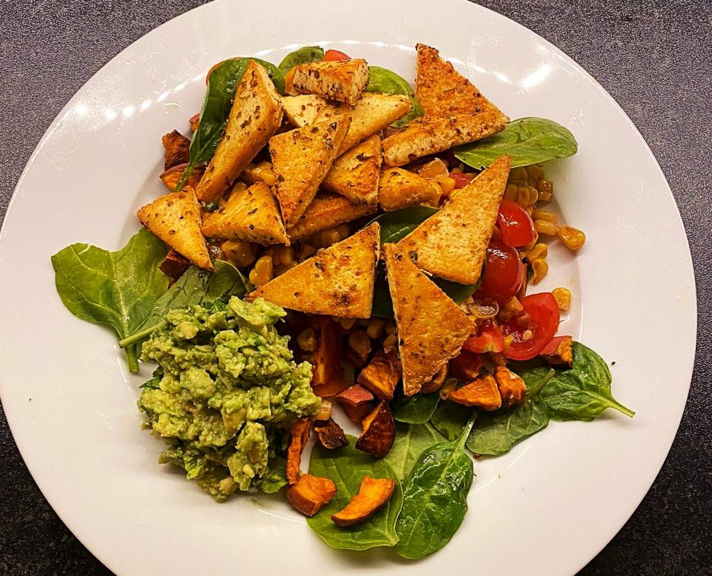 Mexican-Style Tofu with Avocado and Sweetcorn Salsa